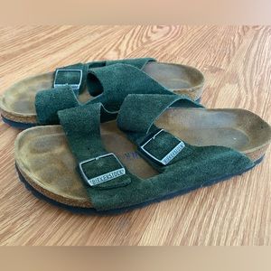 Birkenstock Arizona Green Suede Softbed Sandals